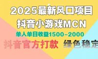 2025最新风口项目 抖音小游戏MCN 单人单日收益1500-2000+