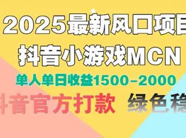 2025最新风口项目 抖音小游戏MCN 单人单日收益1500-2000+